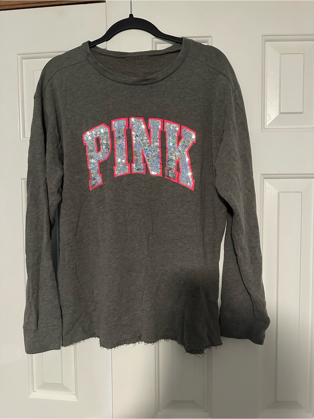 PINK Victoria's Secret Charcoal Gray Crewneck with Sequin Logo